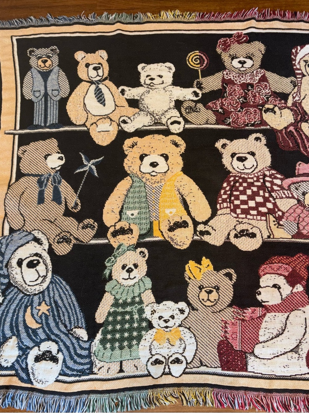 Teddy Bear Tapestry Throw Blanket Woven Cozy Decor 63”x 42” Cottagecore Fringe - Picture 5 of 10